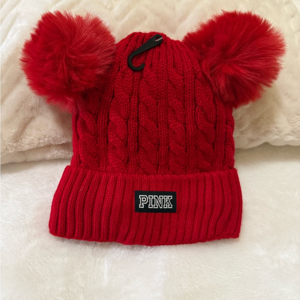 SOLD OUT- PINK Victoria's Secret Red Cable Knit Beanie, adult size. - Picture 5 of 6